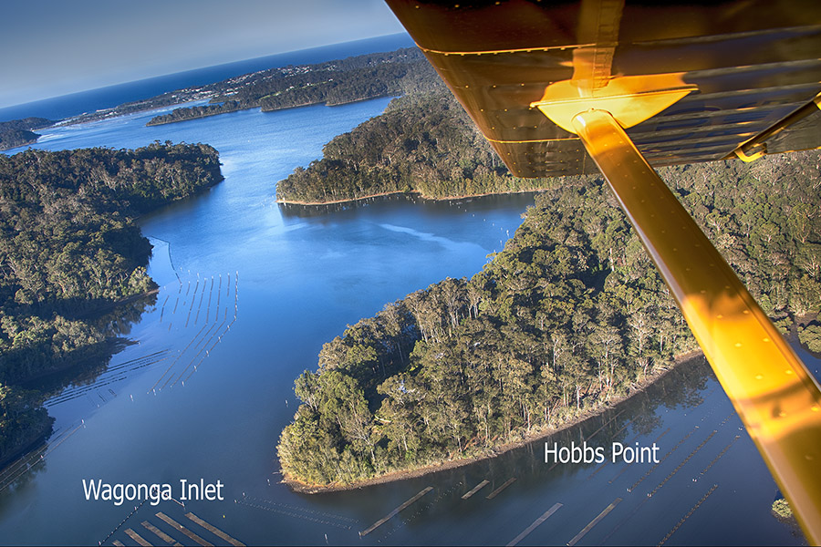 aerial photograph of Hobbs Point on Wagonga Inlet Narooma NSW South Coast